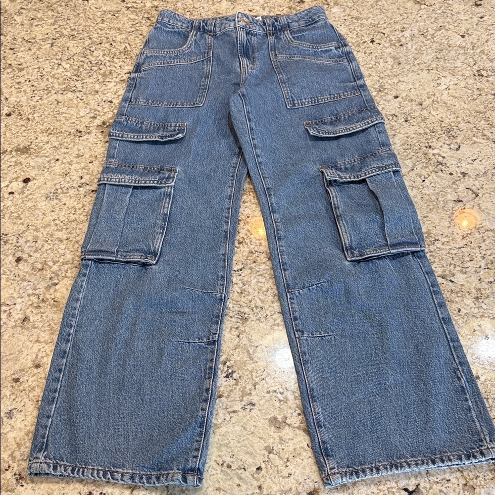 Garage Denim Y2K Cargo Jeans Size 5 • Wide Leg Utility Pockets